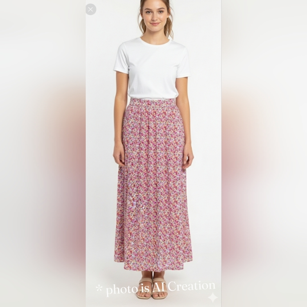 Reitmans viscose daisy love Betty flowers maxi skirt pink xxs